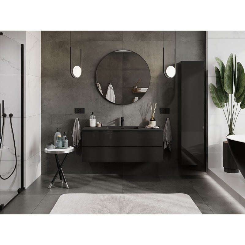 Mexen Orio 120 cm Bathroom Cabinet with Otis Washbasin, 2 Drawers, Black Gloss/Black Matte - 91A10-12047-2-BFF70-W18M71