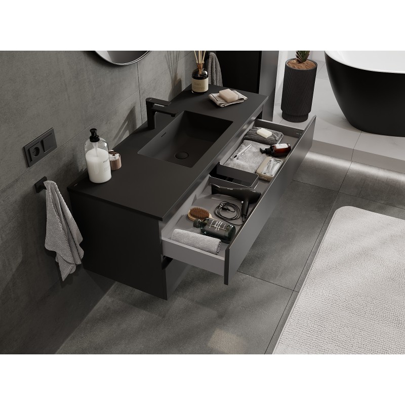 Mexen Orio 120 cm Bathroom Cabinet with Otis Sink, 2 Drawers, Black Matte - 91A10-12047-2-BFF71-W18M71