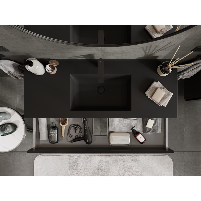 Mexen Orio 120 cm Bathroom Cabinet with Otis Sink, 2 Drawers, Black Matte - 91A10-12047-2-BFF71-W18M71
