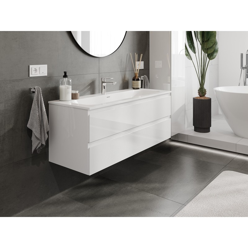 Mexen Orio bathroom cabinet 120 cm with Vela washbasin, 2 drawers, white gloss - 91A10-12047-2-BFF00-W23M00