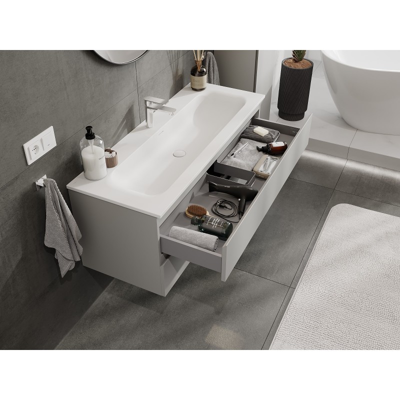 Mexen Orio bathroom cabinet 120 cm with Vela washbasin, 2 drawers, grey matt/white matt - 91A10-12047-2-BFF62-W23M01