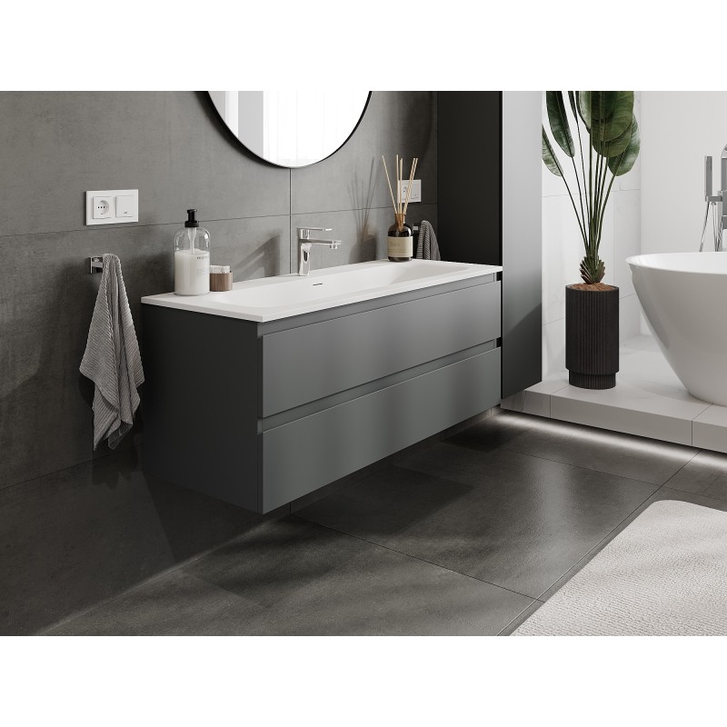 Mexen Orio bathroom cabinet 120 cm with Vela washbasin, 2 drawers, matt graphite/matt white - 91A10-12047-2-BFF66-W23M01