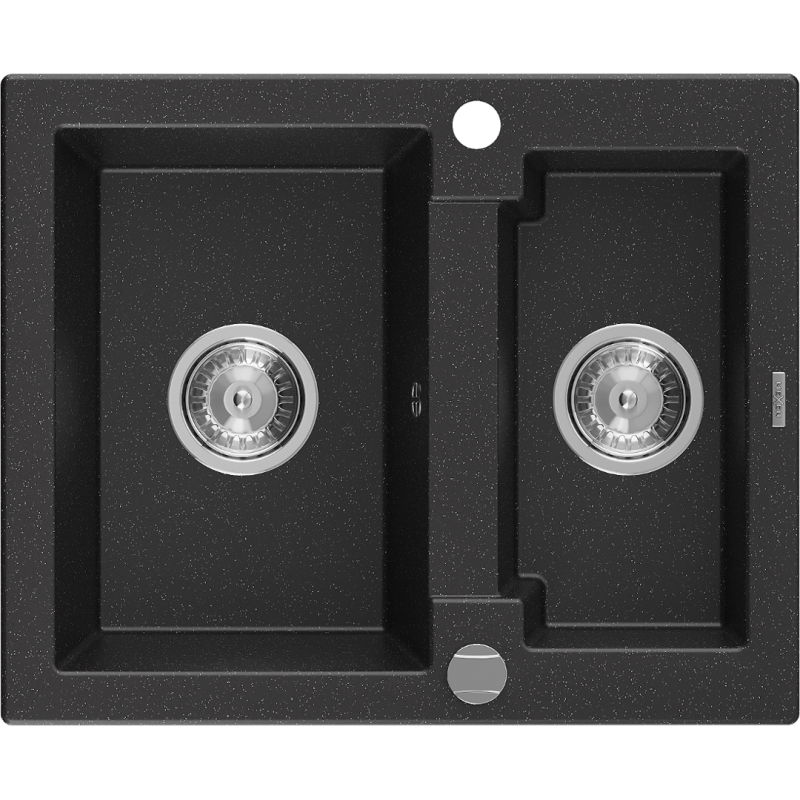 Mexen Carlos Granite Sink 1.5 Bowl 582 x 475 mm, Black/Silver Metallic, Chrome Siphon - 6518581500-73