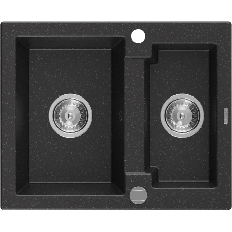 Mexen Carlos Granite Sink 1.5 Bowl 582 x 475 mm, Black/Silver Metallic, Chrome Siphon - 6518581500-73