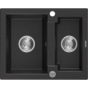 Mexen Carlos 1.5-bowl granite sink 582 x 475 mm, black/silver metallic, chrome siphon - 6518581500-73