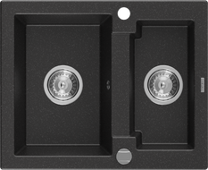 Mexen Carlos 1.5-compartment granite sink 582 x 475 mm, Black/Silver metallic, siphon Chrome - 6518581500-73