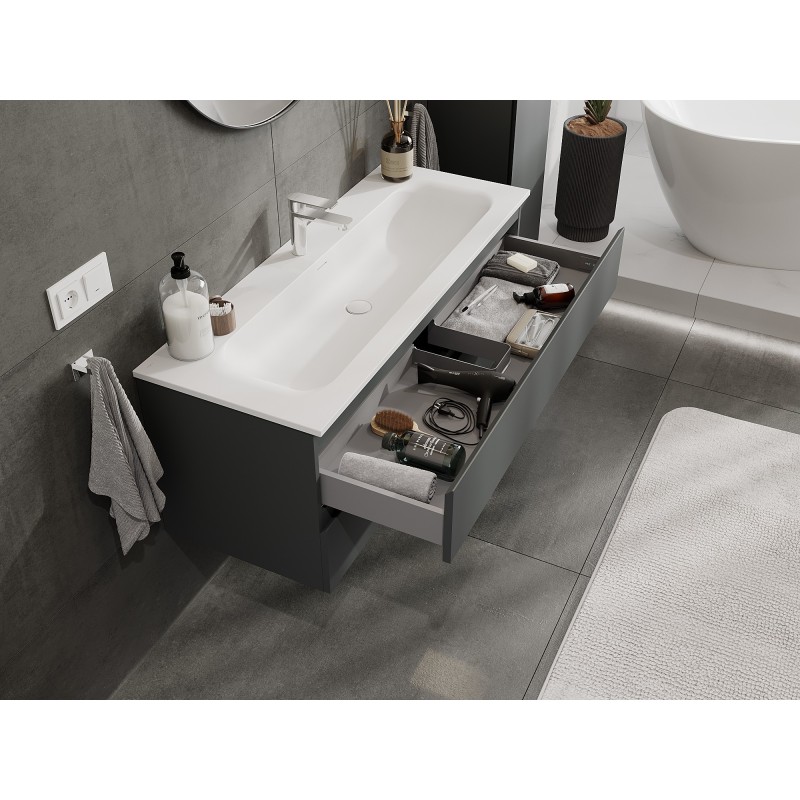 Mexen Orio bathroom cabinet 120 cm with Vela washbasin, 2 drawers, matt graphite/matt white - 91A10-12047-2-BFF66-W23M01
