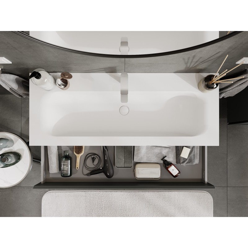 Mexen Orio bathroom cabinet 120 cm with Vela washbasin, 2 drawers, matt graphite/matt white - 91A10-12047-2-BFF66-W23M01