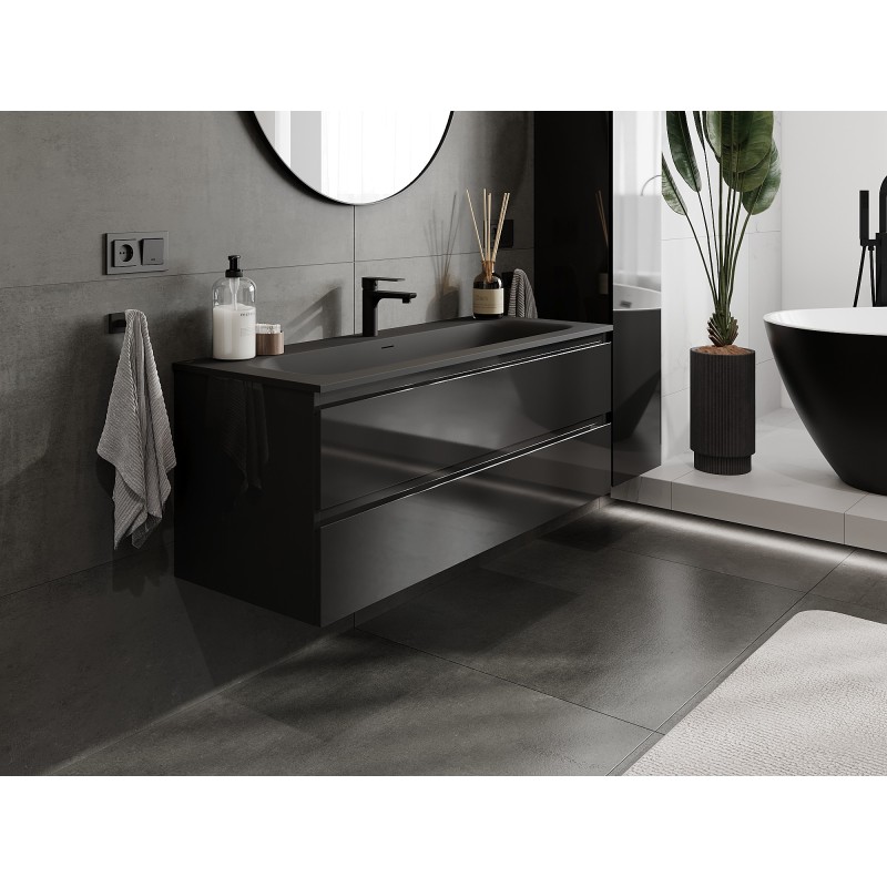 Mexen Orio 120 cm Bathroom Cabinet with Vela Sink, 2 Drawers, Black Gloss/Black Matte - 91A10-12047-2-BFF70-W23M71