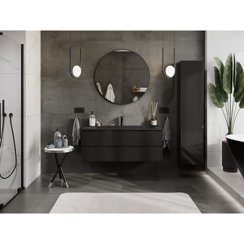 Mexen Orio 120 cm Bathroom Cabinet with Vela Sink, 2 Drawers, Black Gloss/Black Matte - 91A10-12047-2-BFF70-W23M71