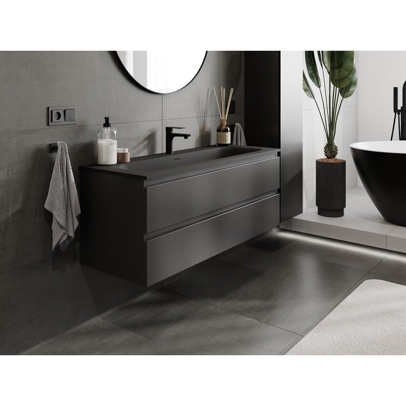 Mexen Orio bathroom cabinet 120 cm with Vela washbasin, 2 drawers, black matte - 91A10-12047-2-BFF71-W23M71