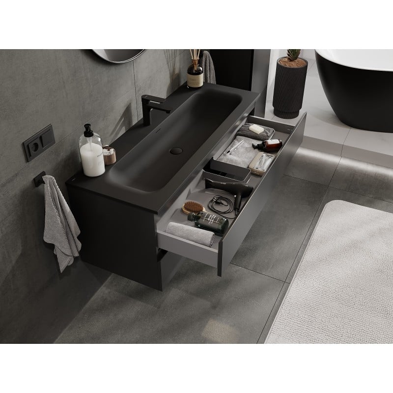Mexen Orio bathroom cabinet 120 cm with Vela washbasin, 2 drawers, black matte - 91A10-12047-2-BFF71-W23M71