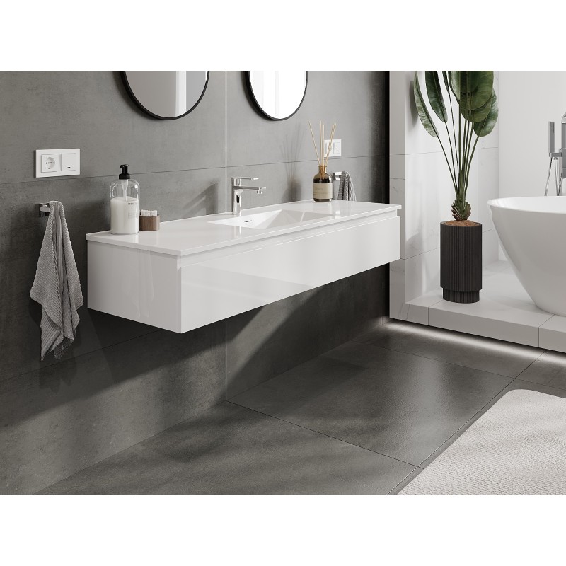 Mexen Orio bathroom cabinet 140 cm with Otis sink, 1 drawer, white gloss - 91A10-14023-1-BF00-W18M00