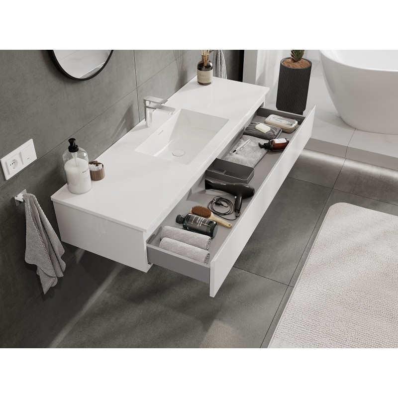 Mexen Orio bathroom cabinet 140 cm with Otis sink, 1 drawer, white gloss - 91A10-14023-1-BF00-W18M00