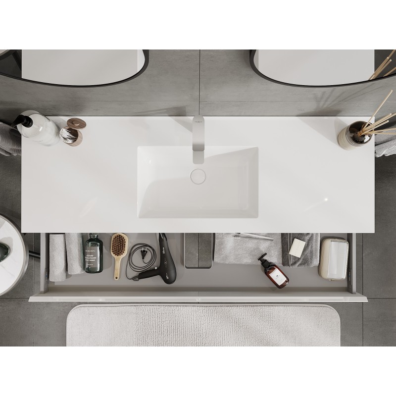 Mexen Orio bathroom cabinet 140 cm with Otis sink, 1 drawer, white gloss - 91A10-14023-1-BF00-W18M00