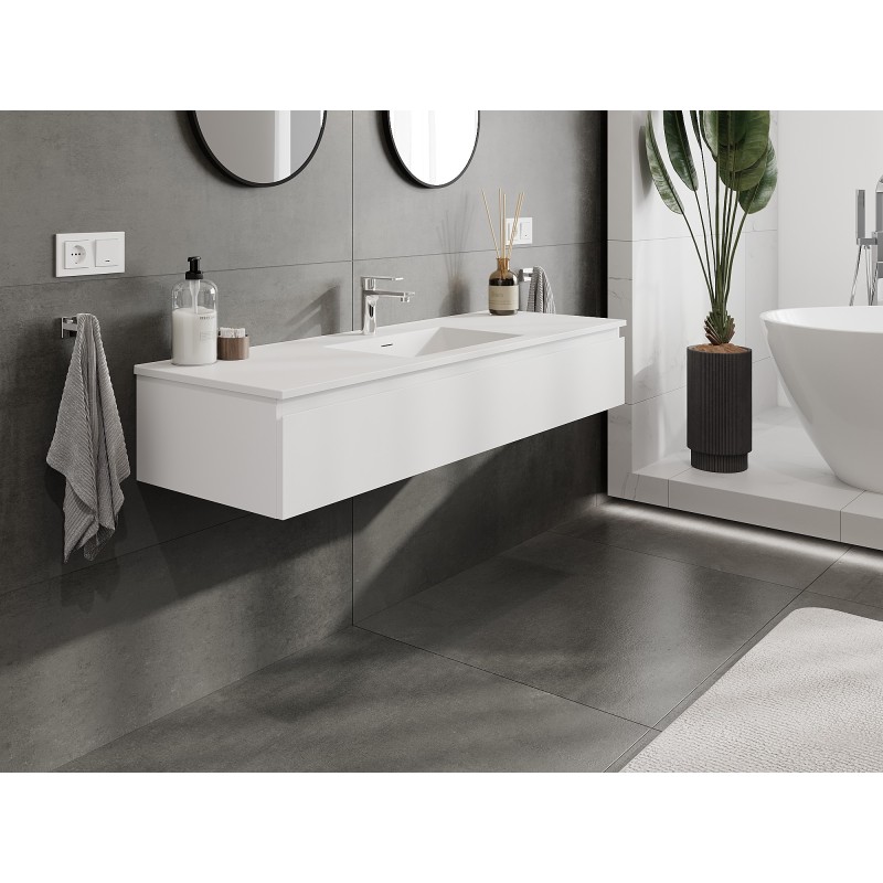 Mexen Orio bathroom cabinet 140 cm with Otis washbasin, 1 drawer, white matte - 91A10-14023-1-BF01-W18M01
