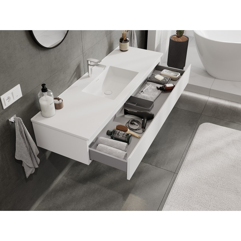 Mexen Orio bathroom cabinet 140 cm with Otis washbasin, 1 drawer, white matte - 91A10-14023-1-BF01-W18M01