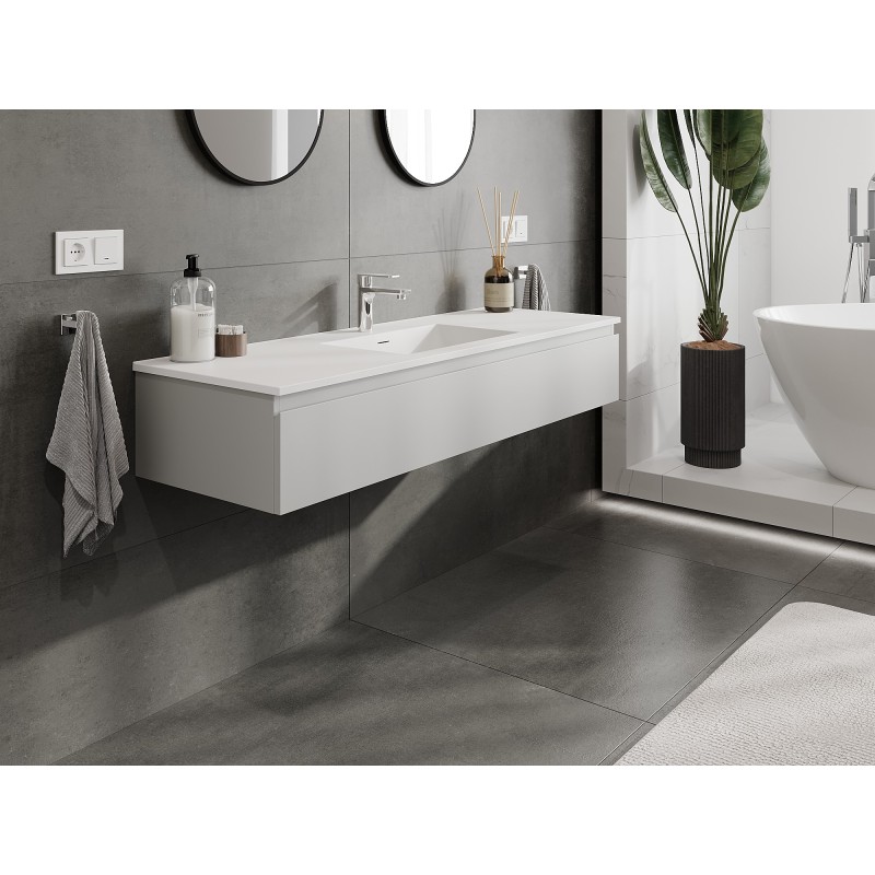 Mexen Orio 140 cm Bathroom Cabinet with Otis Sink, 1 Drawer, Grey Matte/White Matte - 91A10-14023-1-BF62-W18M01
