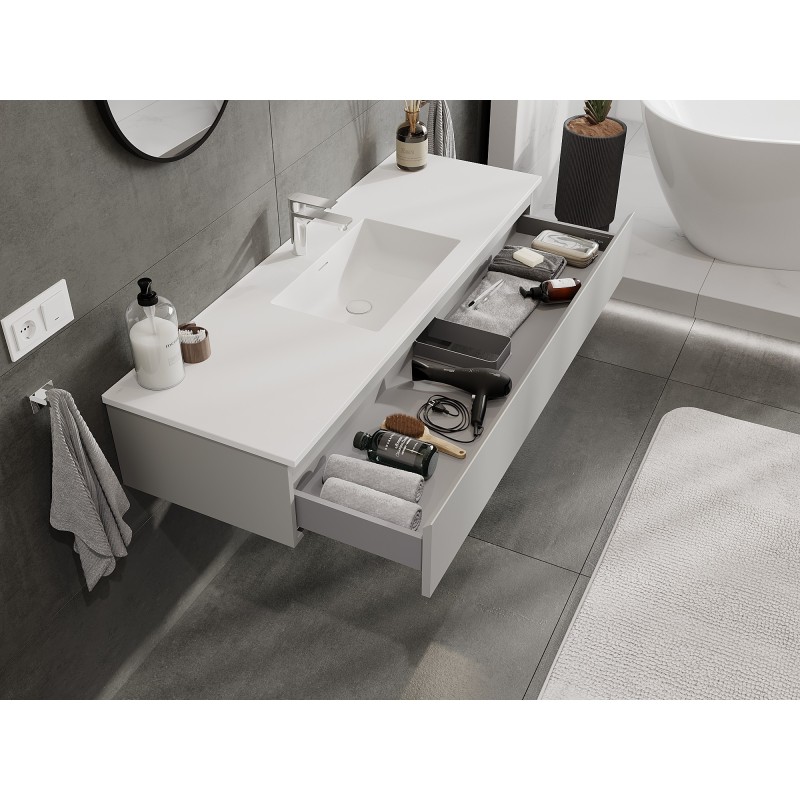Mexen Orio 140 cm Bathroom Cabinet with Otis Sink, 1 Drawer, Grey Matte/White Matte - 91A10-14023-1-BF62-W18M01
