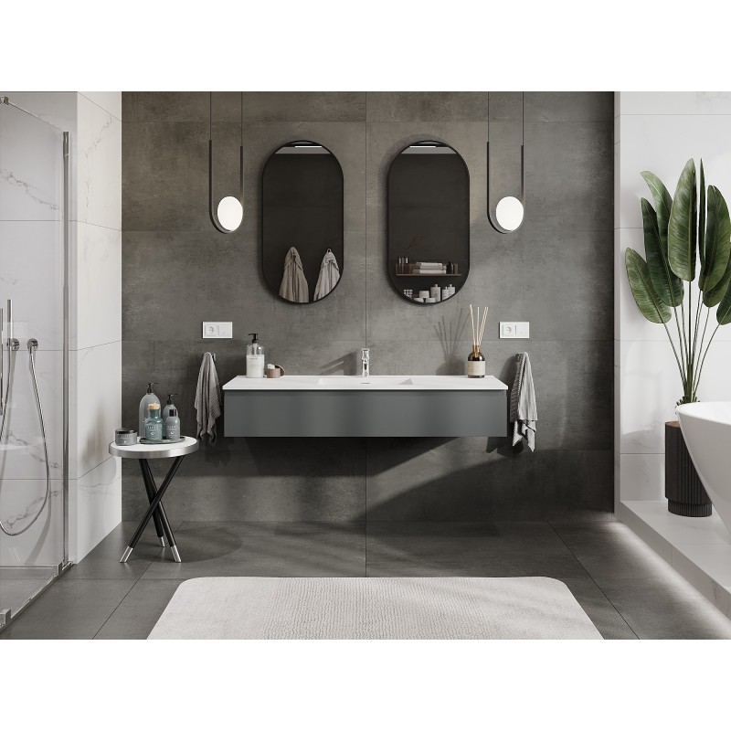 Mexen Orio bathroom cabinet 140 cm with Otis washbasin, 1 drawer, graphite matte/white matte - 91A10-14023-1-BF66-W18M01