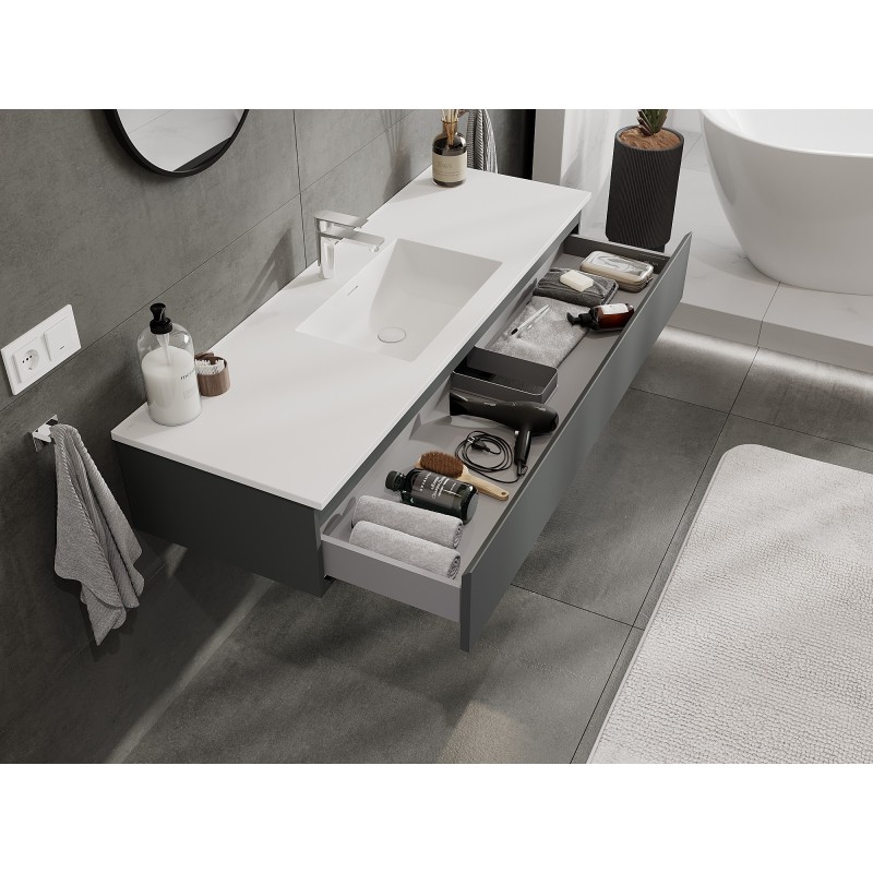 Mexen Orio bathroom cabinet 140 cm with Otis washbasin, 1 drawer, graphite matte/white matte - 91A10-14023-1-BF66-W18M01