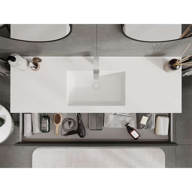 Mexen Orio bathroom cabinet 140 cm with Otis washbasin, 1 drawer, graphite matte/white matte - 91A10-14023-1-BF66-W18M01
