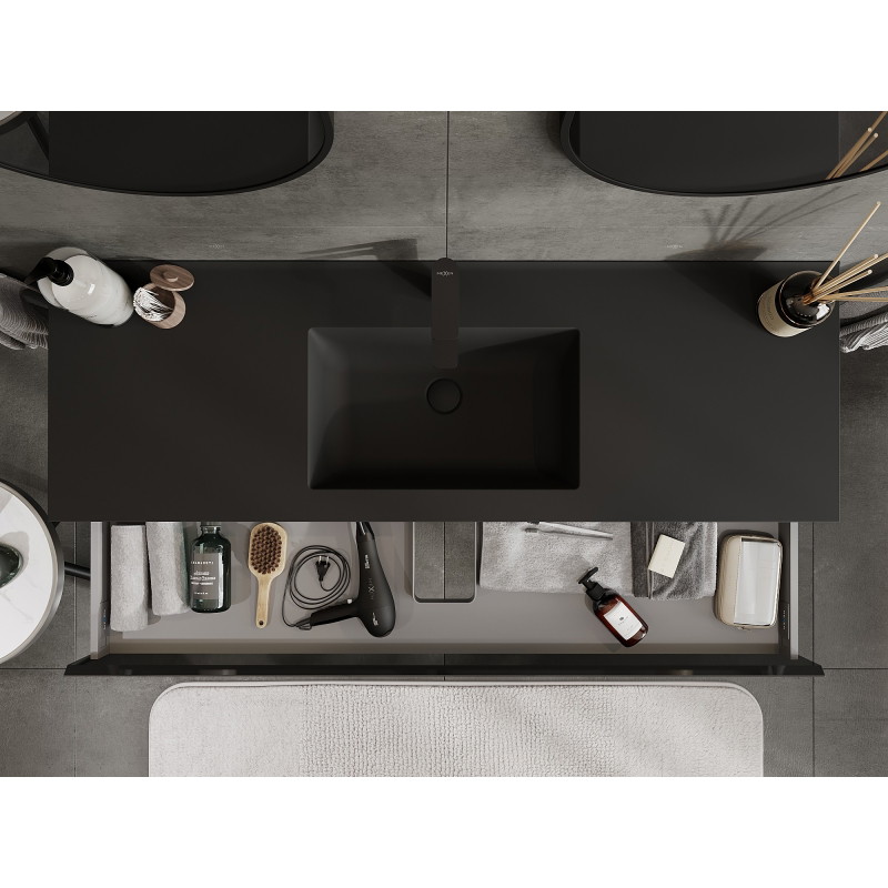 Mexen Orio bathroom cabinet 140 cm with sink Otis, 1 drawer, black gloss/black matte - 91A10-14023-1-BF70-W18M71