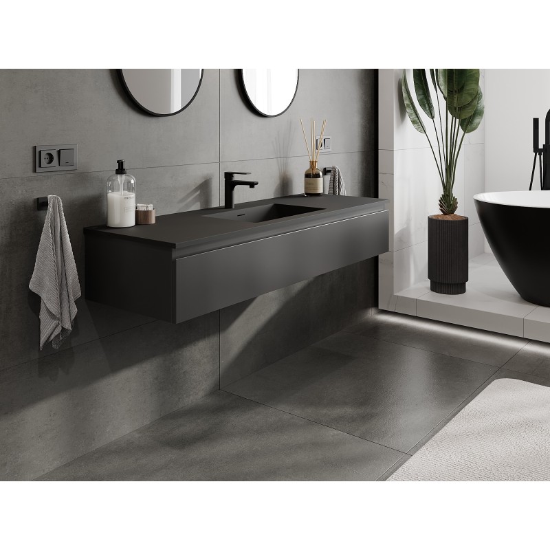 Mexen Orio bathroom cabinet 140 cm with Otis washbasin, 1 drawer, black matte - 91A10-14023-1-BF71-W18M71