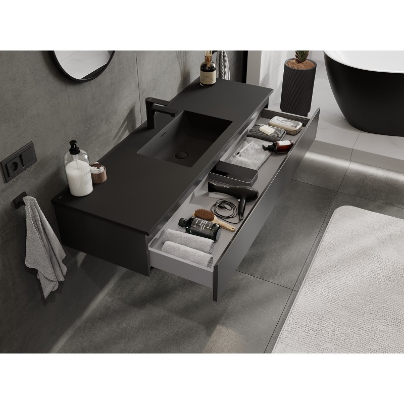 Mexen Orio bathroom cabinet 140 cm with Otis washbasin, 1 drawer, black matte - 91A10-14023-1-BF71-W18M71