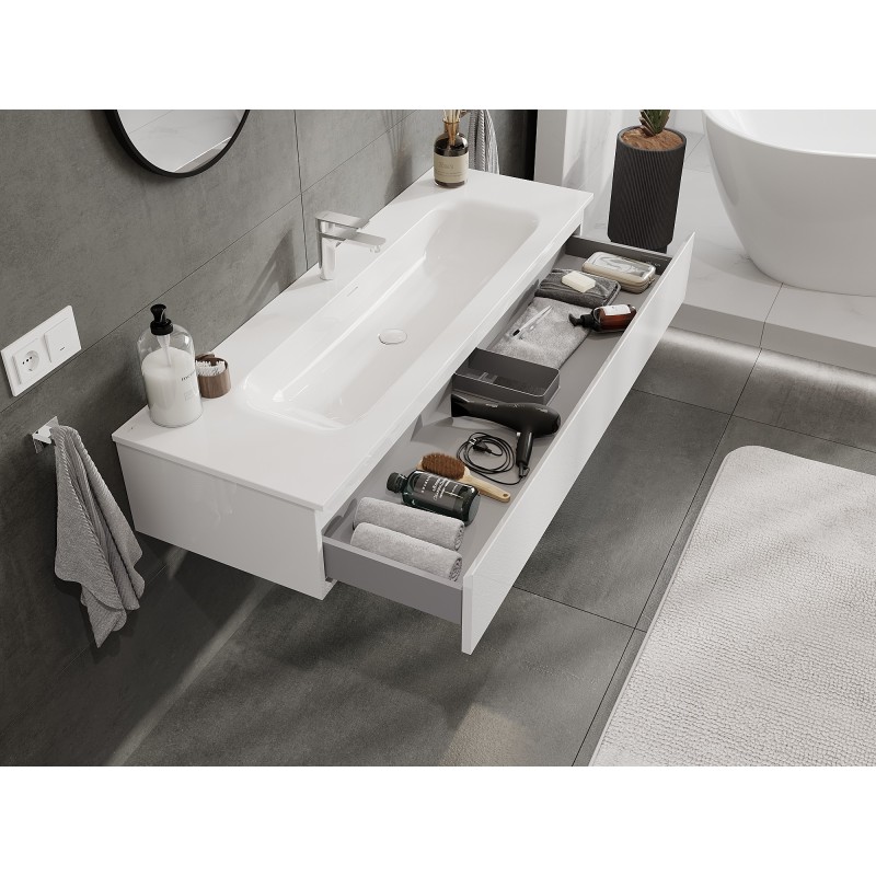 Mexen Orio 140 cm Bathroom Cabinet with Vela Sink, 1 Drawer, White Gloss - 91A10-14023-1-BF00-W23M00