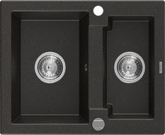 Mexen Carlos 1.5-compartment granite sink 582 x 475 mm, Black/Gold metallic, siphon Chrome - 6518581500-75