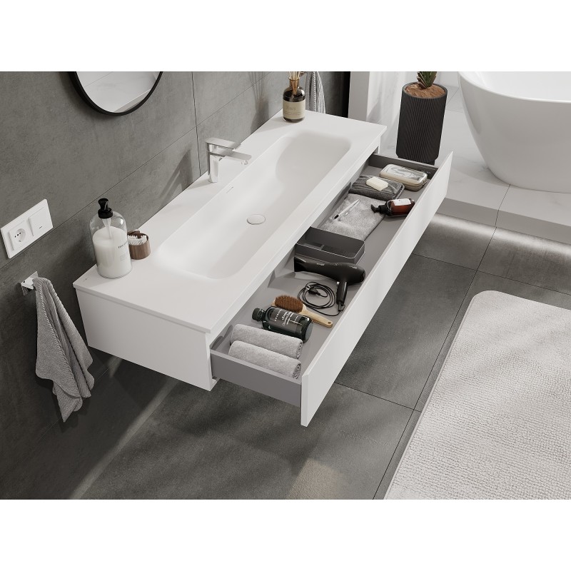 Mexen Orio bathroom cabinet 140 cm with Vela sink, 1 drawer, white matt - 91A10-14023-1-BF01-W23M01