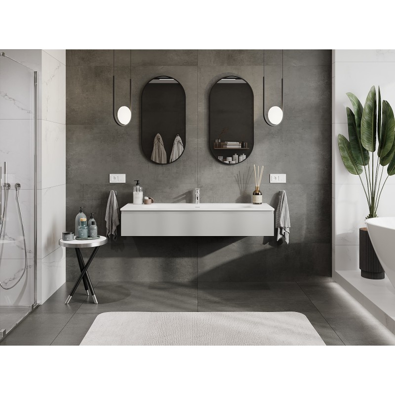 Mexen Orio bathroom cabinet 140 cm with Vela washbasin, 1 drawer, grey matte/white matte - 91A10-14023-1-BF62-W23M01