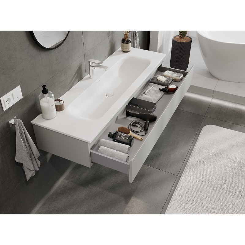 Mexen Orio bathroom cabinet 140 cm with Vela washbasin, 1 drawer, grey matte/white matte - 91A10-14023-1-BF62-W23M01
