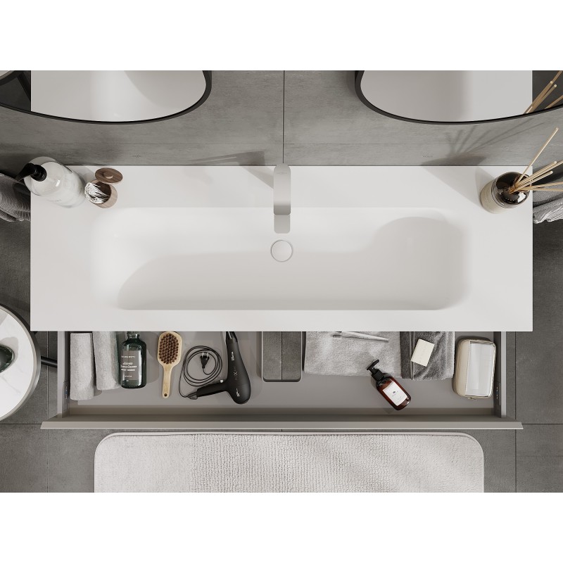 Mexen Orio bathroom cabinet 140 cm with Vela washbasin, 1 drawer, grey matte/white matte - 91A10-14023-1-BF62-W23M01