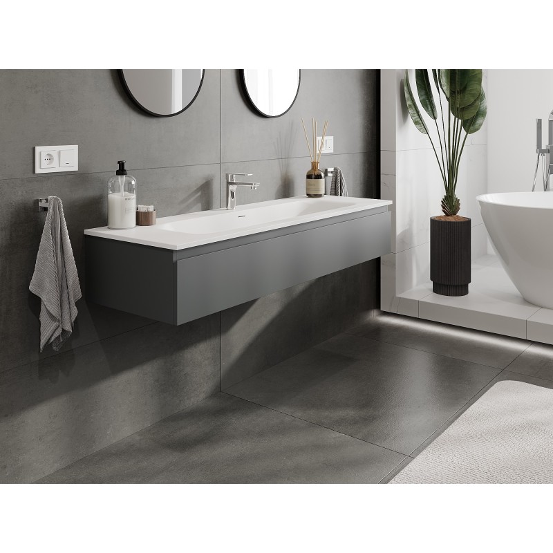 Mexen Orio bathroom cabinet 140 cm with Vela sink, 1 drawer, matte graphite/white matte - 91A10-14023-1-BF66-W23M01