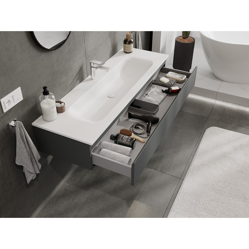 Mexen Orio bathroom cabinet 140 cm with Vela sink, 1 drawer, matte graphite/white matte - 91A10-14023-1-BF66-W23M01