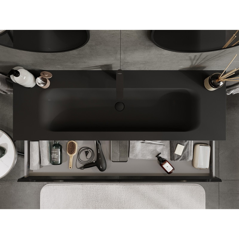 Mexen Orio bathroom cabinet 140 cm with Vela sink, 1 drawer, black gloss/black matte - 91A10-14023-1-BF70-W23M71