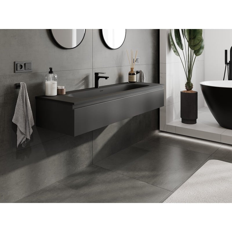 Mexen Orio Bathroom Cabinet 140 cm with Vela Sink, 1 Drawer, Black Matte - 91A10-14023-1-BF71-W23M71