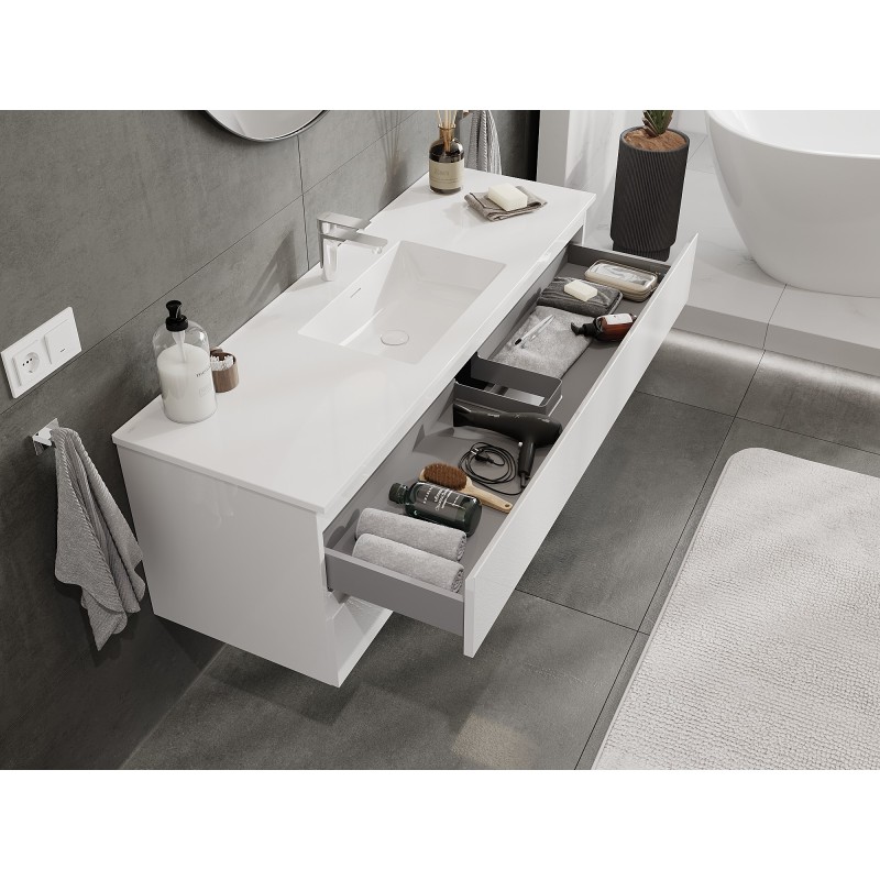 Mexen Orio bathroom cabinet 140 cm with Otis washbasin, 2 drawers, white gloss - 91A10-14047-2-BFF00-W18M00