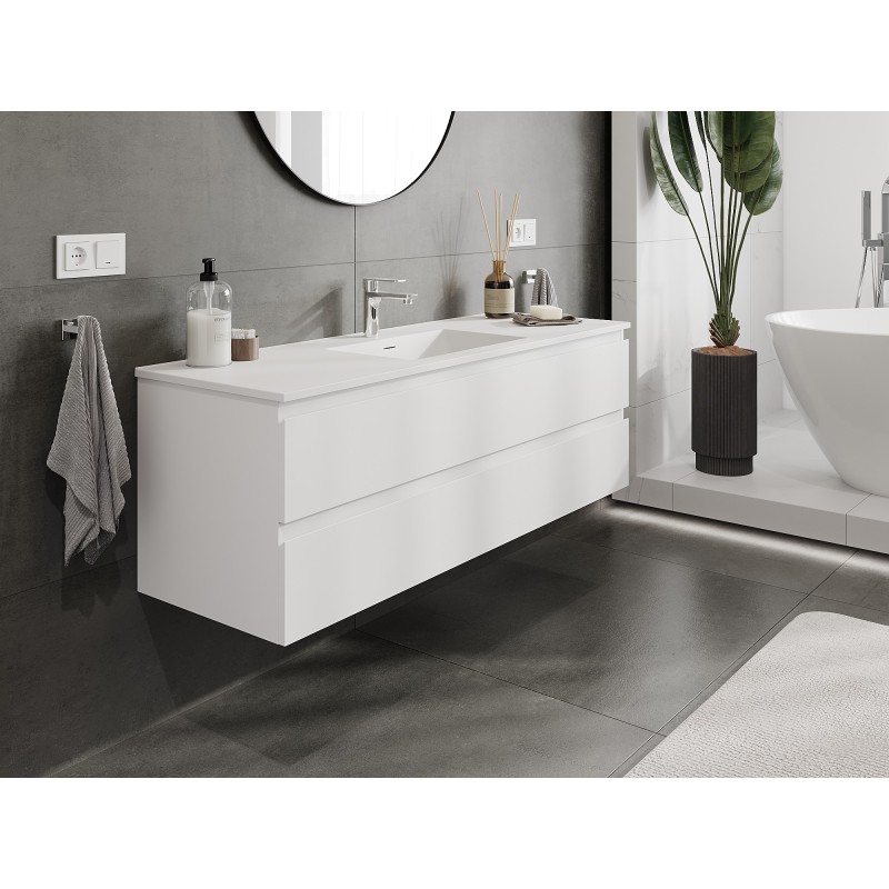 Mexen Orio bathroom cabinet 140 cm with Otis sink, 2 drawers, white matte - 91A10-14047-2-BFF01-W18M01
