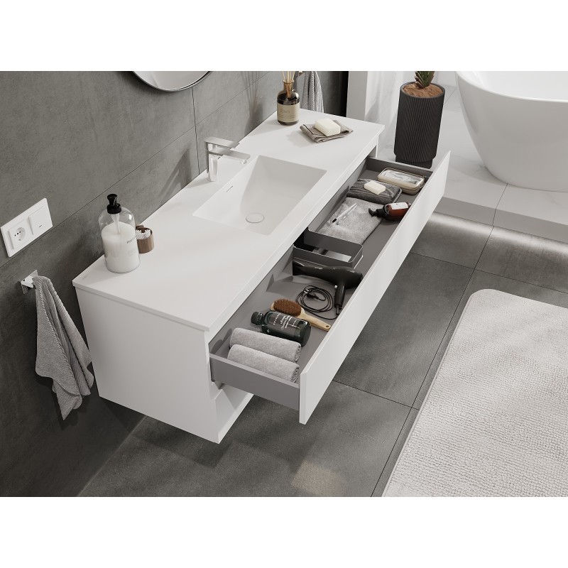 Mexen Orio bathroom cabinet 140 cm with Otis sink, 2 drawers, white matte - 91A10-14047-2-BFF01-W18M01