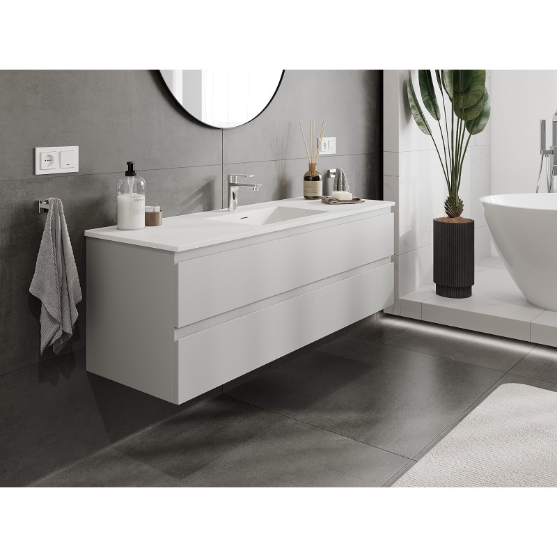 Mexen Orio 140 cm bathroom cabinet with Otis sink, 2 drawers, grey matte/white matte - 91A10-14047-2-BFF62-W18M01