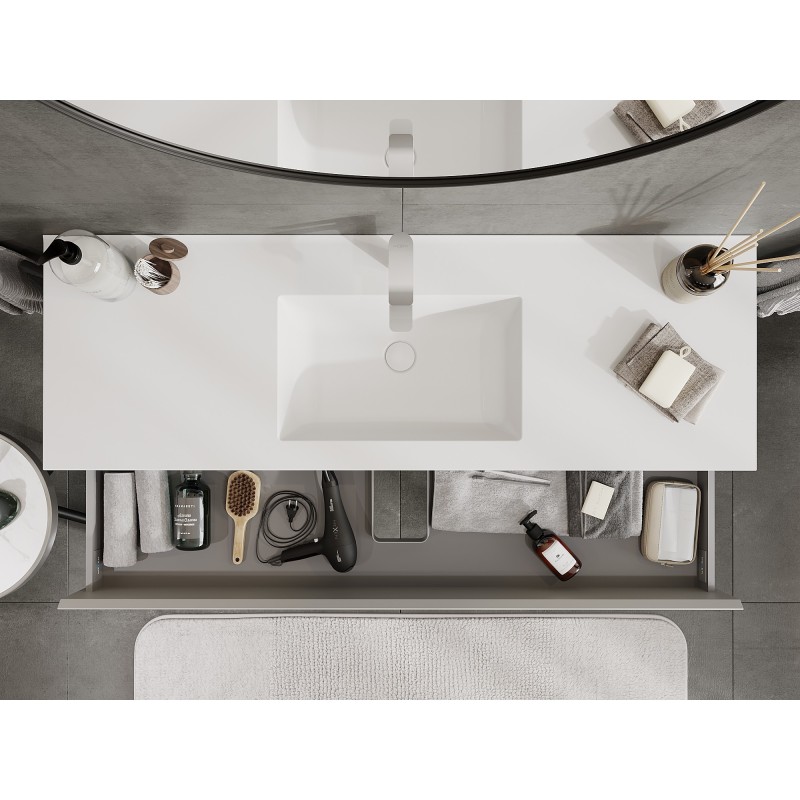 Mexen Orio 140 cm bathroom cabinet with Otis sink, 2 drawers, grey matte/white matte - 91A10-14047-2-BFF62-W18M01