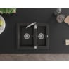 Mexen Carlos granite sink 1.5-bowl 582 x 475 mm, black/gold metallic, chrome siphon - 6518581500-75