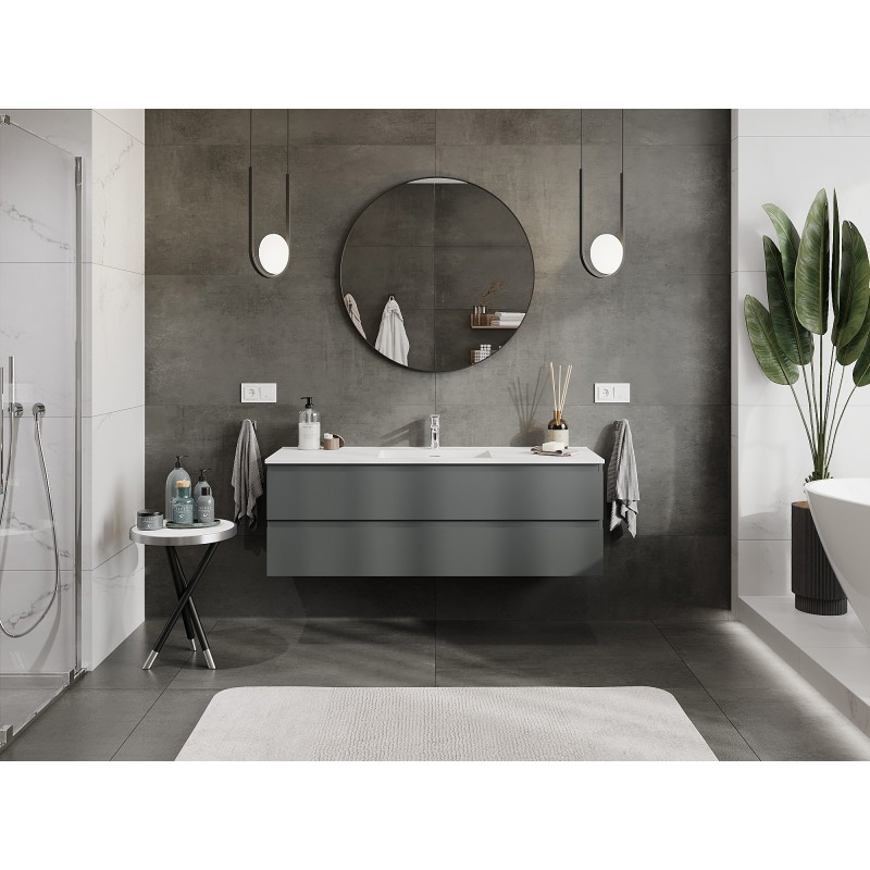 Mexen Orio bathroom cabinet 140 cm with Otis sink, 2 drawers, matte graphite/white matte - 91A10-14047-2-BFF66-W18M01