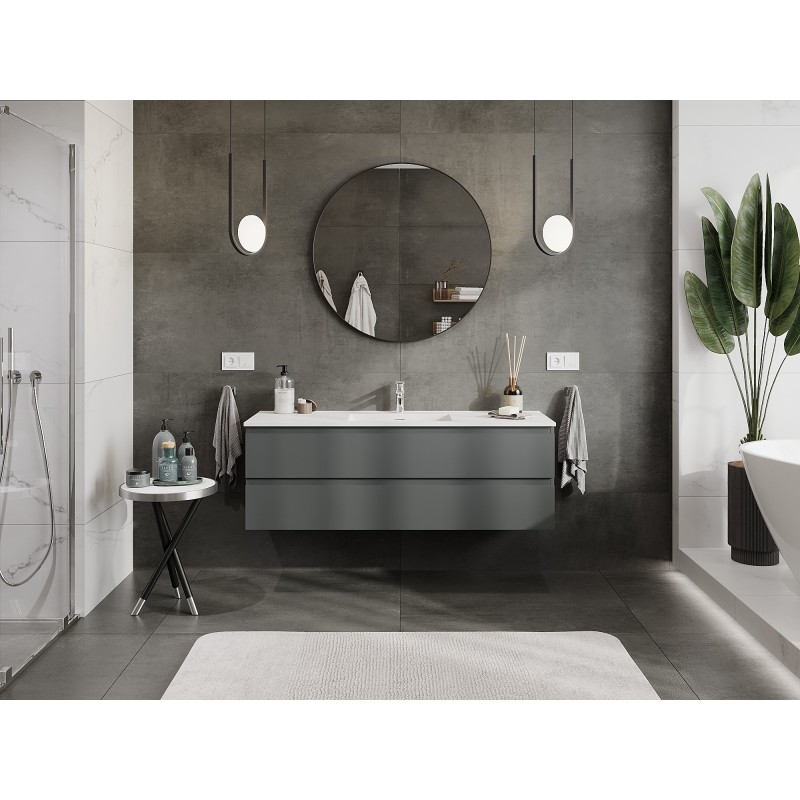 Mexen Orio bathroom cabinet 140 cm with Otis washbasin, 2 drawers, matte graphite/white matte - 91A10-14047-2-BFF66-W18M01