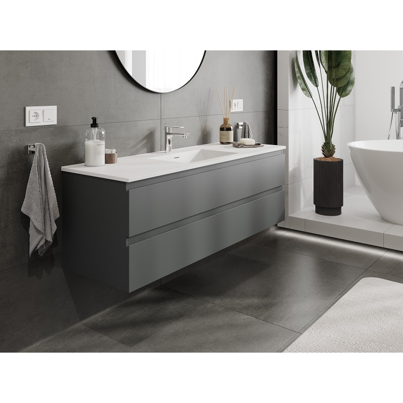 Mexen Orio bathroom cabinet 140 cm with Otis sink, 2 drawers, matte graphite/white matte - 91A10-14047-2-BFF66-W18M01
