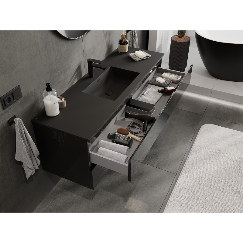 Mexen Orio 140 cm Bathroom Cabinet with Otis Sink, 2 Drawers, Black Gloss/Black Matte - 91A10-14047-2-BFF70-W18M71