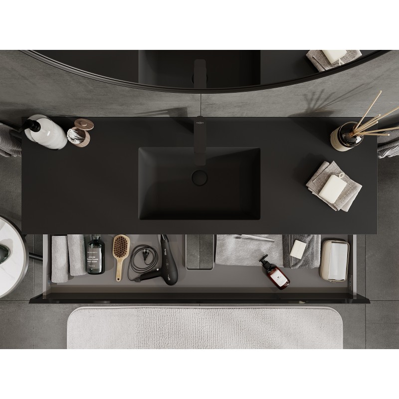Mexen Orio 140 cm Bathroom Cabinet with Otis Sink, 2 Drawers, Black Gloss/Black Matte - 91A10-14047-2-BFF70-W18M71